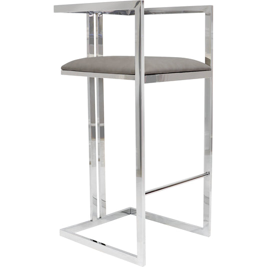 Luxe Bar Stool by Pasargad Home in chrome. Made from faux leather in a modern style.