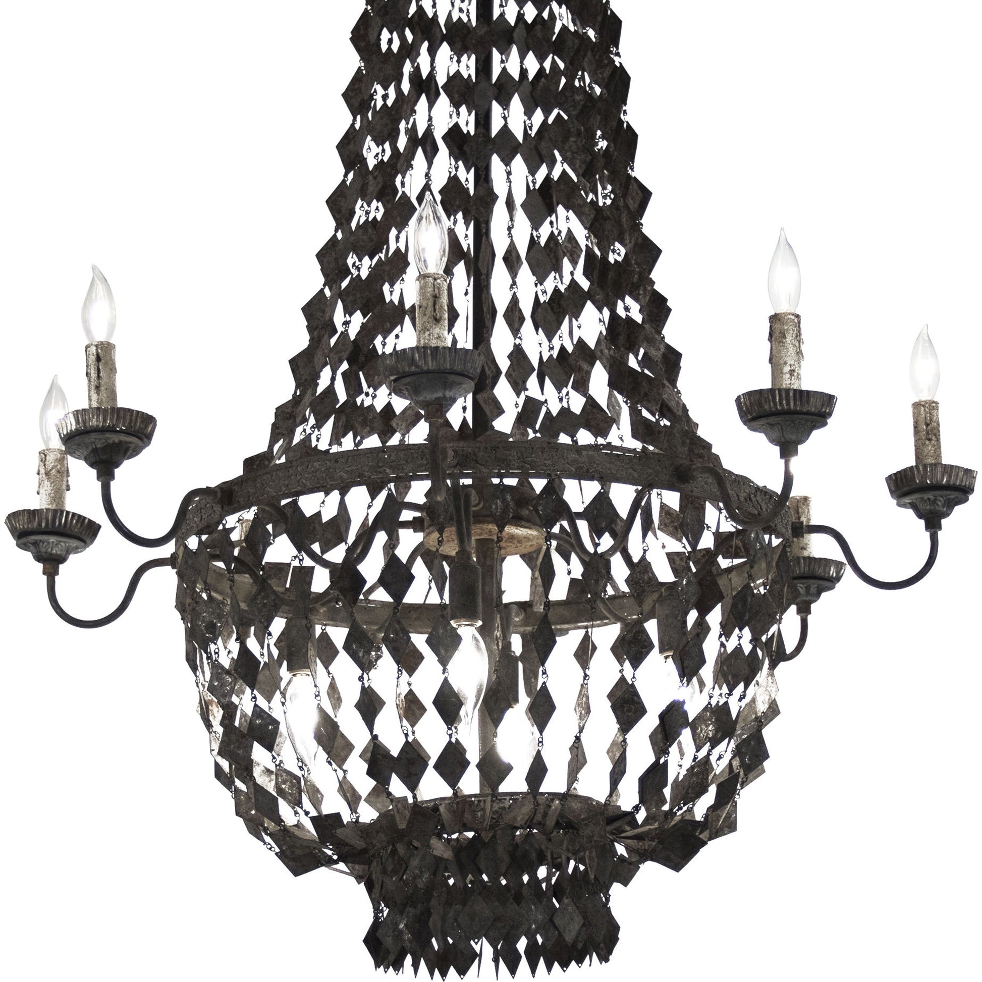 Nicia Chandelier by Zentique in rustic dark gray and iron. Made from iron in a transitional style.