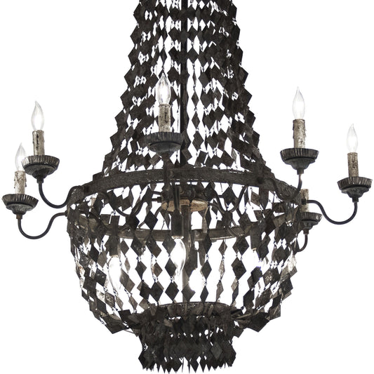 Nicia Chandelier by Zentique in rustic dark gray and iron. Made from iron in a transitional style.