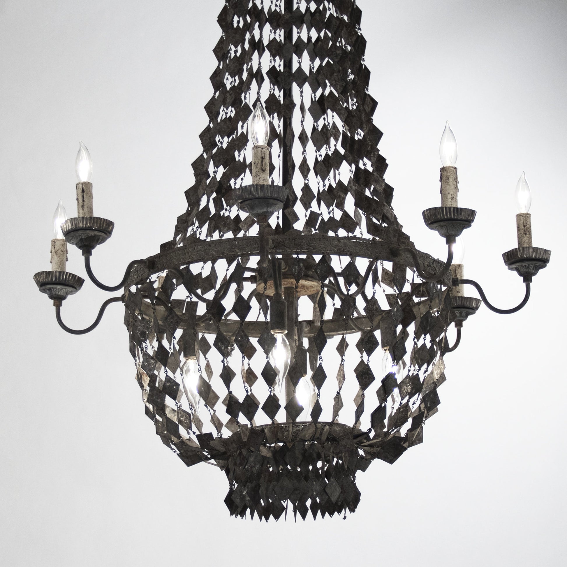 Nicia Chandelier by Zentique in rustic dark gray and iron. Made from iron in a transitional style.