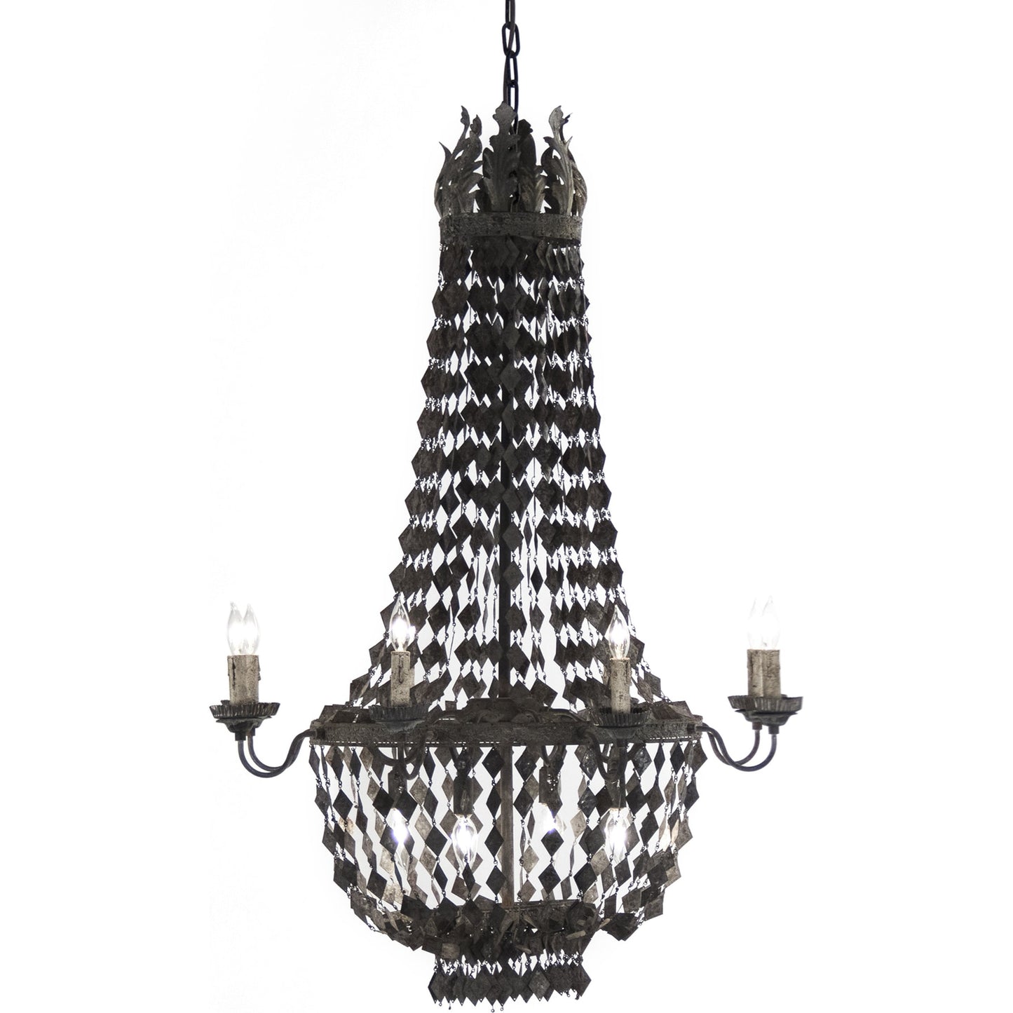 004 S-337970 | Primary Silo | Nicia Chandelier by Zentique in rustic dark gray and iron. Made from iron in a transitional style.