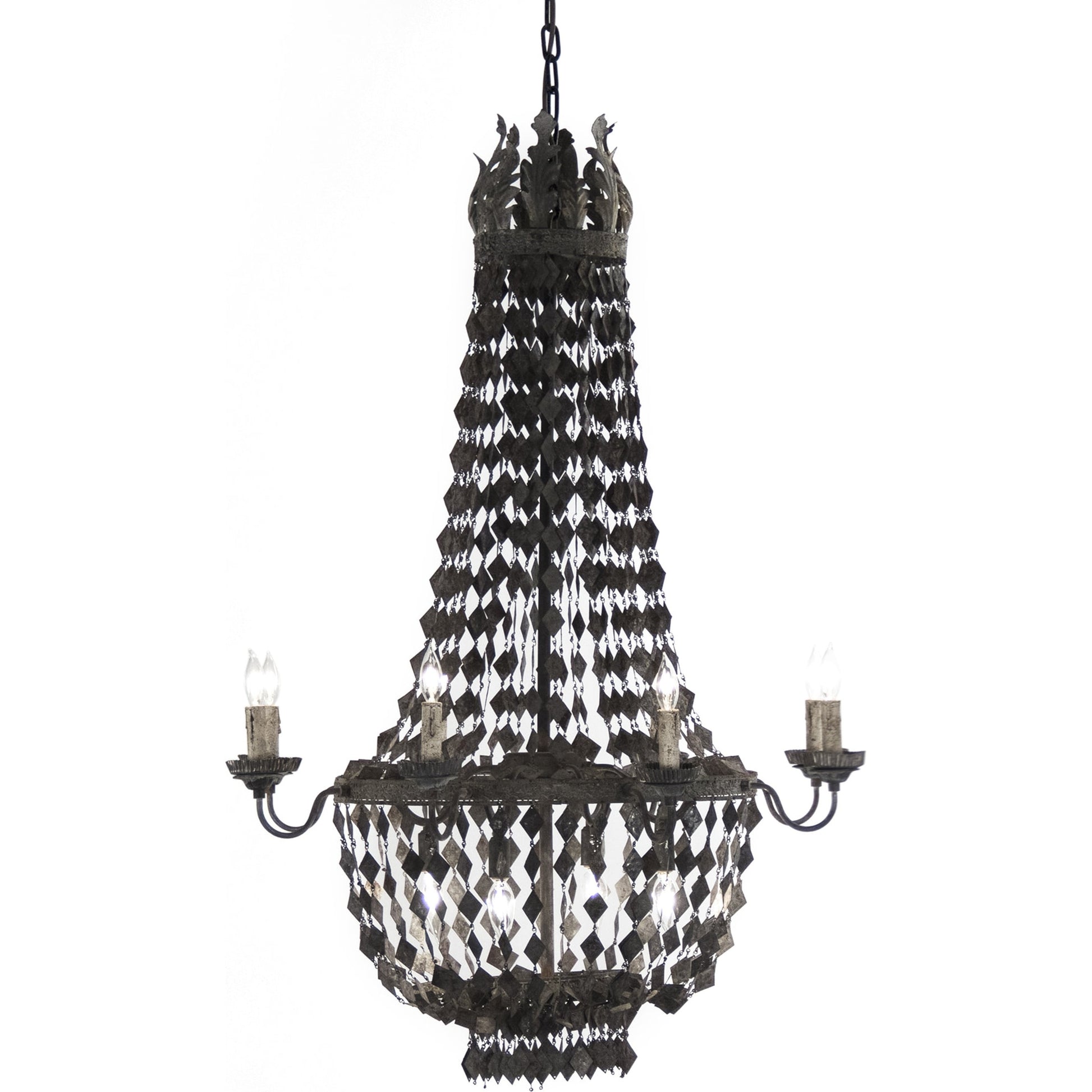 Nicia Chandelier by Zentique in rustic dark gray and iron. Made from iron in a transitional style.