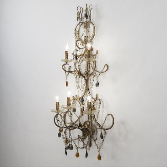 Sara Wall Sconce by Zentique in gold and crystal, iron. Made from crystal, iron in a traditional style.