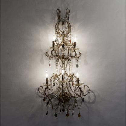 Sara Wall Sconce by Zentique in gold and crystal, iron. Made from crystal, iron in a traditional style.