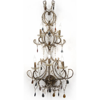 Sara Wall Sconce by Zentique in gold and crystal, iron. Made from crystal, iron in a traditional style.