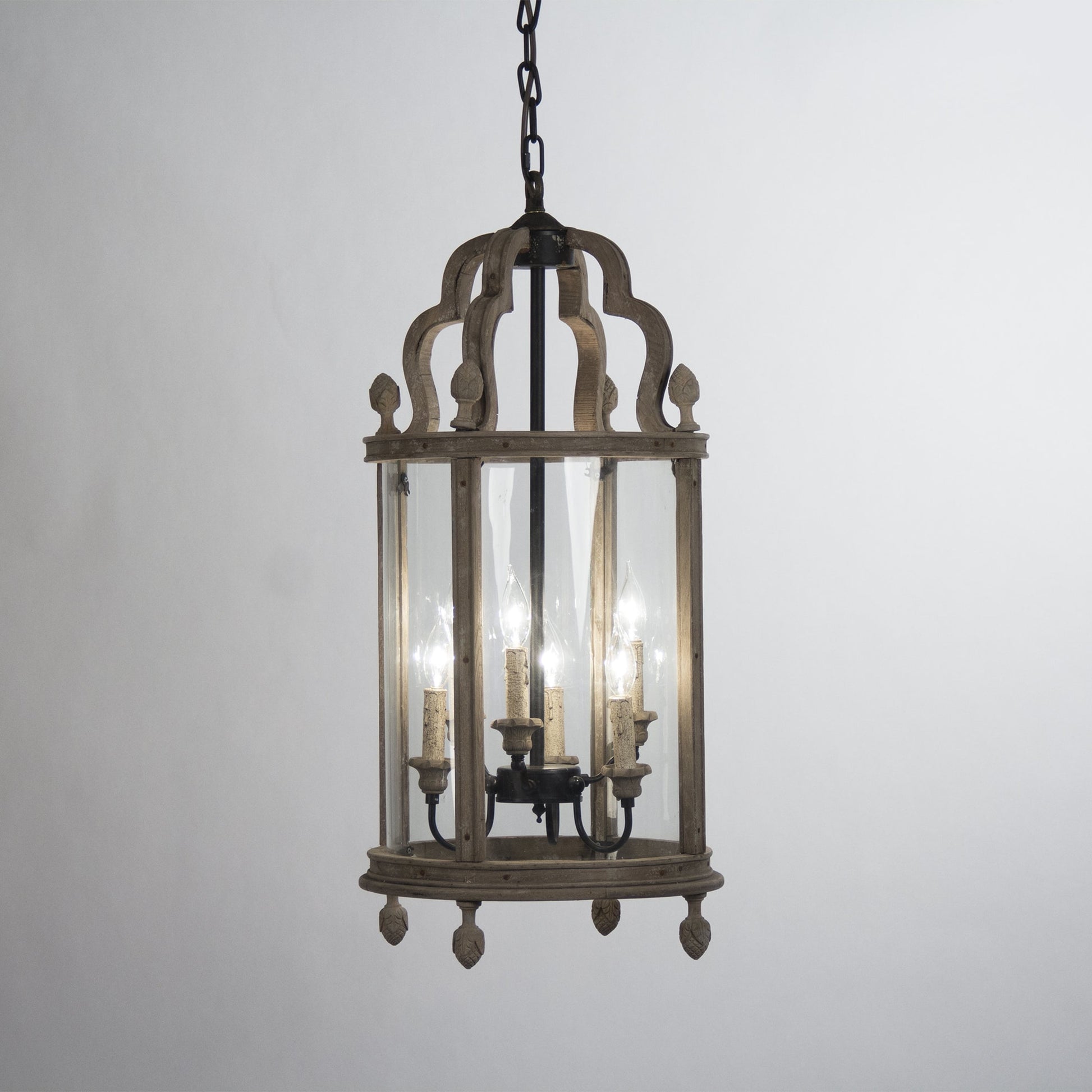 Adan Hanging Light by Zentique in distressed and elm. Made from elm in a traditional style.