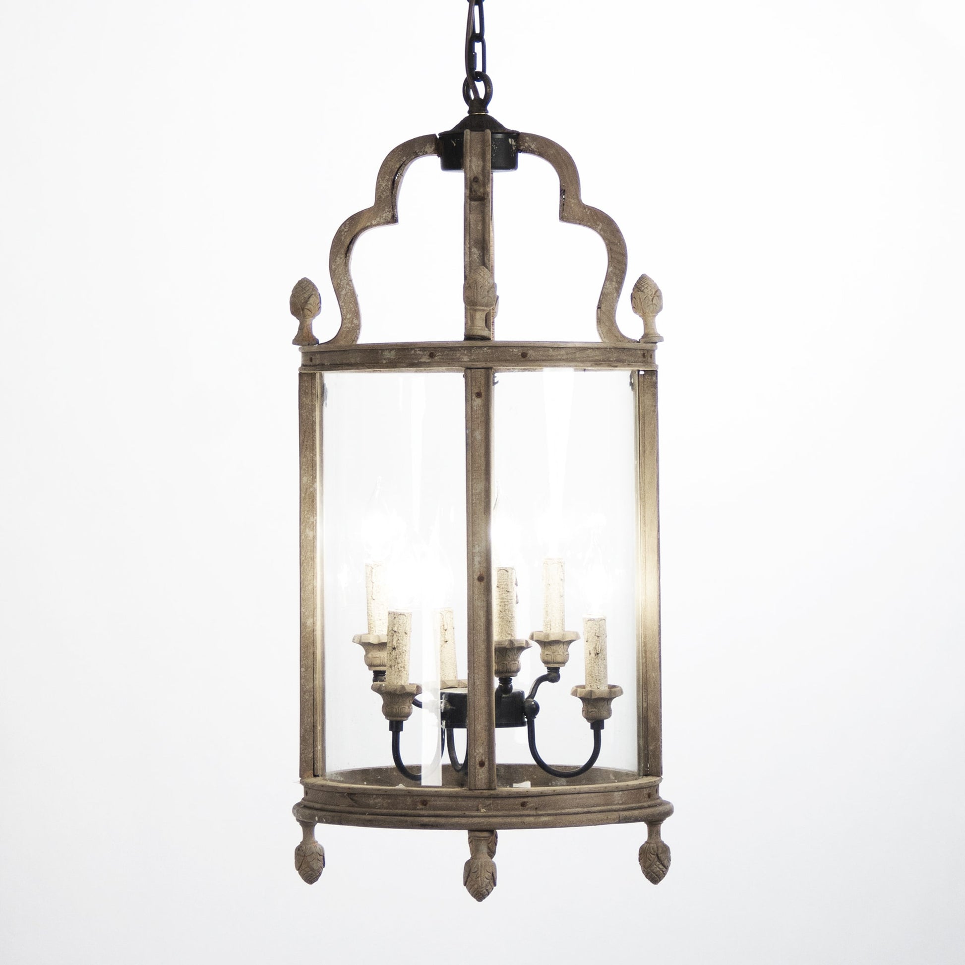 Adan Hanging Light by Zentique in distressed and elm. Made from elm in a traditional style.