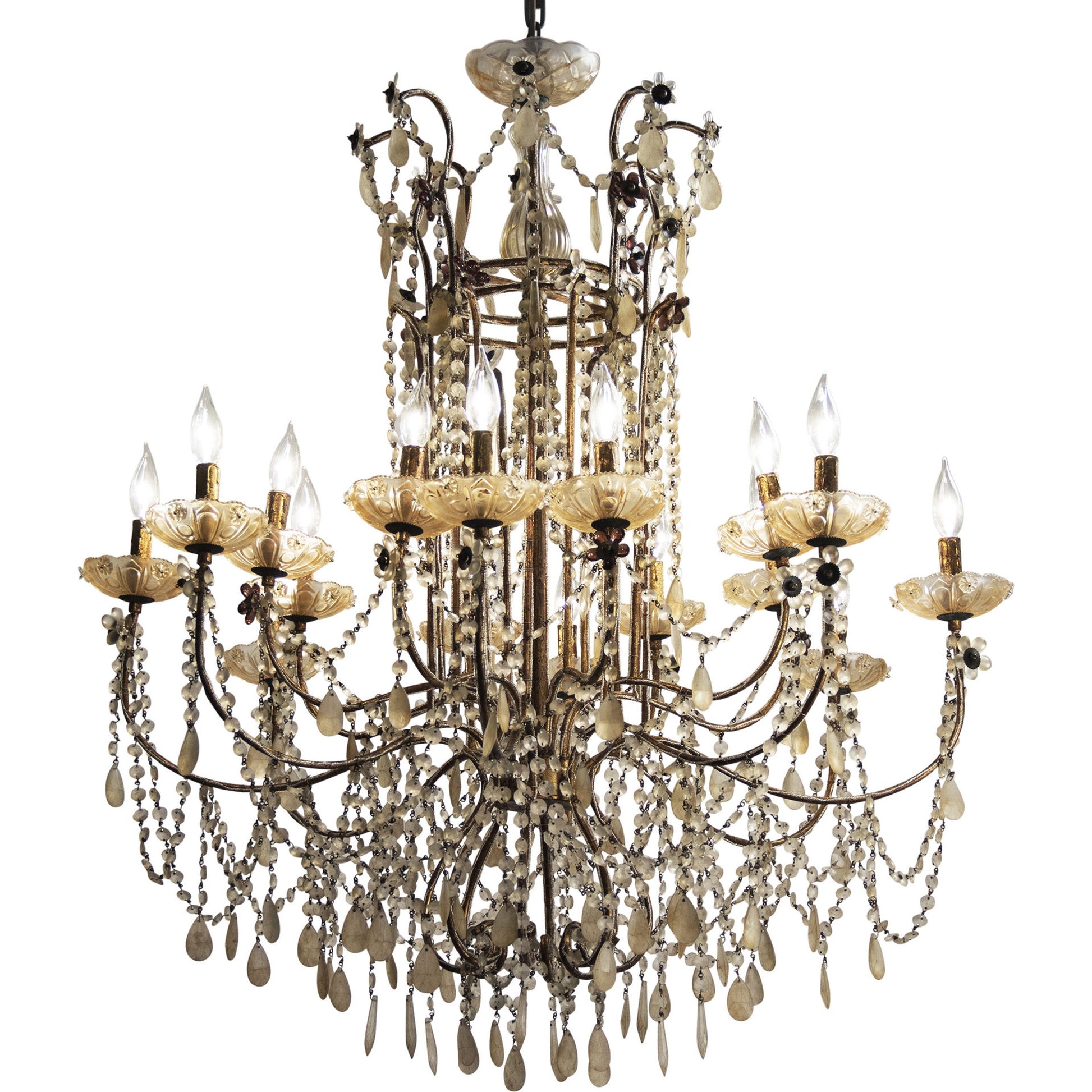 Lazzaro Chandelier by Zentique in gold and crystal, iron. Made from crystal, iron in a traditional style.