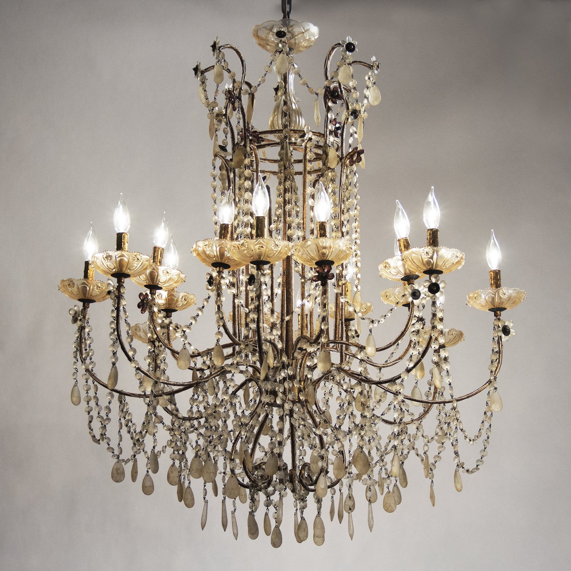 Lazzaro Chandelier by Zentique in gold and crystal, iron. Made from crystal, iron in a traditional style.