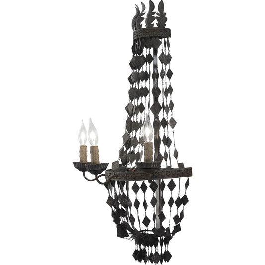 Nicia Wall Sconce by Zentique in rustic dark gray and iron. Made from iron in a transitional style.