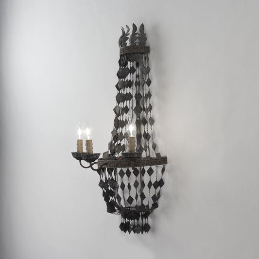 Nicia Wall Sconce by Zentique in rustic dark gray and iron. Made from iron in a transitional style.