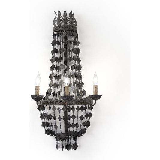 Nicia Wall Sconce by Zentique in rustic dark gray and iron. Made from iron in a transitional style.