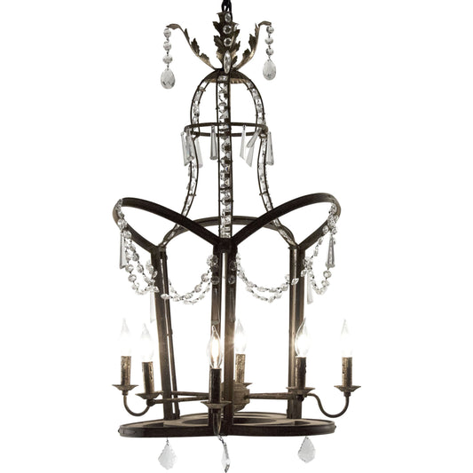 Garland Chandelier by Zentique in weathered finish, gold leaf metal and crystal, elm. Made from crystal, elm in a traditional style.