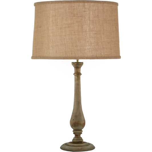 Buffalo Lamp by Zentique in white shade and elm. Made from elm in a cottage & farmhouse style.
