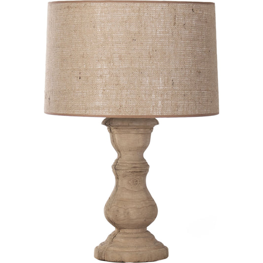 Alfred Lamp by Zentique in burlap shade and elm. Made from elm in a cottage & farmhouse style.