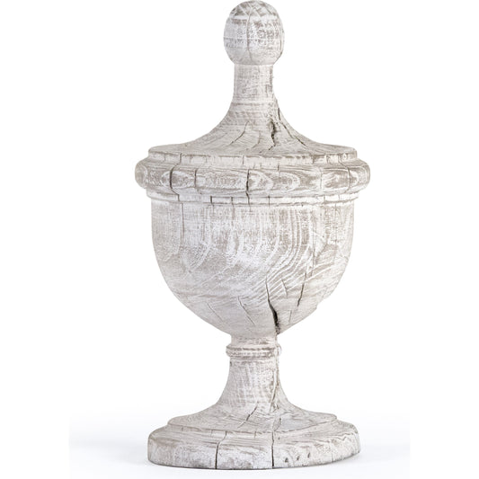 Amora Urn by Zentique in distressed off-white and elm. Made from elm in a cottage & farmhouse style.