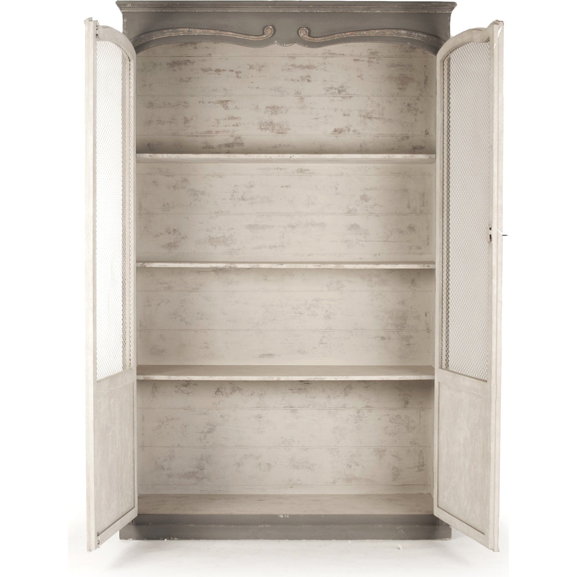 Alexander Cabinet by Zentique in distressed off-white, distressed gray and pine, poplar. Made from pine, poplar in a cottage & farmhouse style.