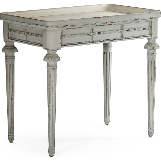 Macon Side Table by Zentique in distressed gray and birch, poplar. Made from birch, poplar in a traditional style.