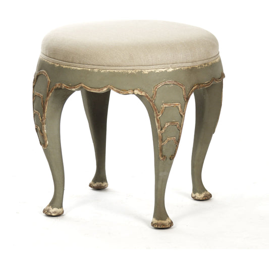 Leo Stool by Zentique in distressed olive green, beige linen and birch. Made from birch in a eclectic & global style.