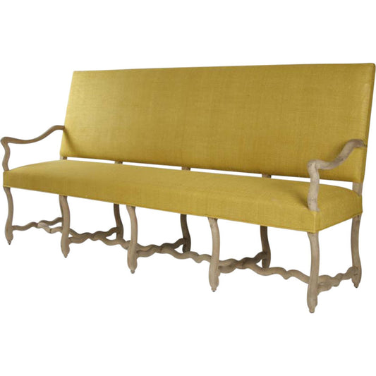 Veronike Bench by Zentique in yellow raw silk and oak. Made from oak in a transitional style.