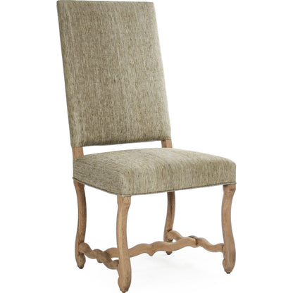 Freija Dining Chair by Zentique in dry natural finish, olive green raw silk and oak. Made from oak in a transitional style.