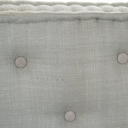 Tereza Bench by Zentique in distressed dove gray frame, gray blue silk and birch, pine. Made from birch, pine in a cottage & farmhouse style.