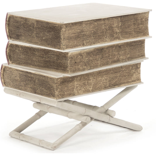 Lyle Side Table by Zentique in off-white, muted red, gold leaf and birch, poplar. Made from birch, poplar in a eclectic & global style.
