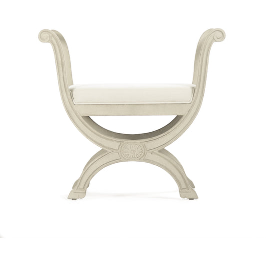 Beatrice Stool by Zentique in off-white linen and birch. Made from birch in a traditional style.
