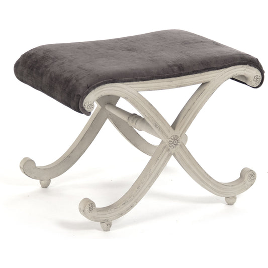 Coral Stool by Zentique in gray velvet and birch, up. Made from birch, up in a traditional style.