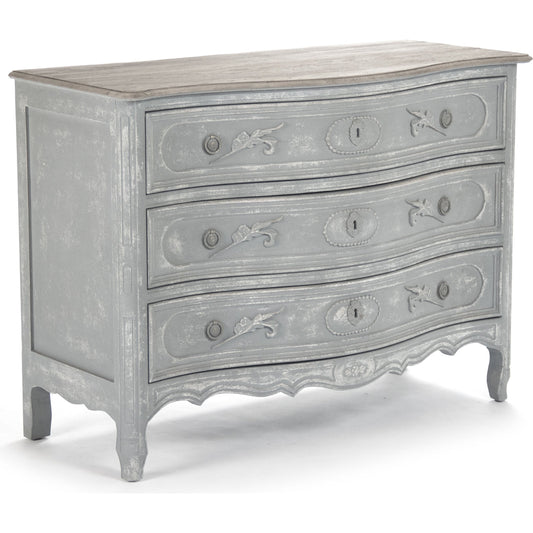 Lennon Chest by Zentique in dry natural top, distressed blue gray base and birch, poplar, elm. Made from unique in a traditional style.