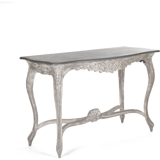 Reuben Table by Zentique in gray top, distressed base and oak, elm. Made from oak, elm in a traditional style.