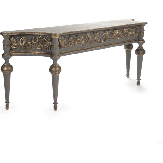 Adrian Table by Zentique in olive gray, gold leaf details and birch, poplar. Made from birch, poplar in a traditional style.