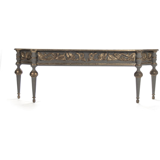 Adrian Table by Zentique in olive gray, gold leaf details and birch, poplar. Made from birch, poplar in a traditional style.