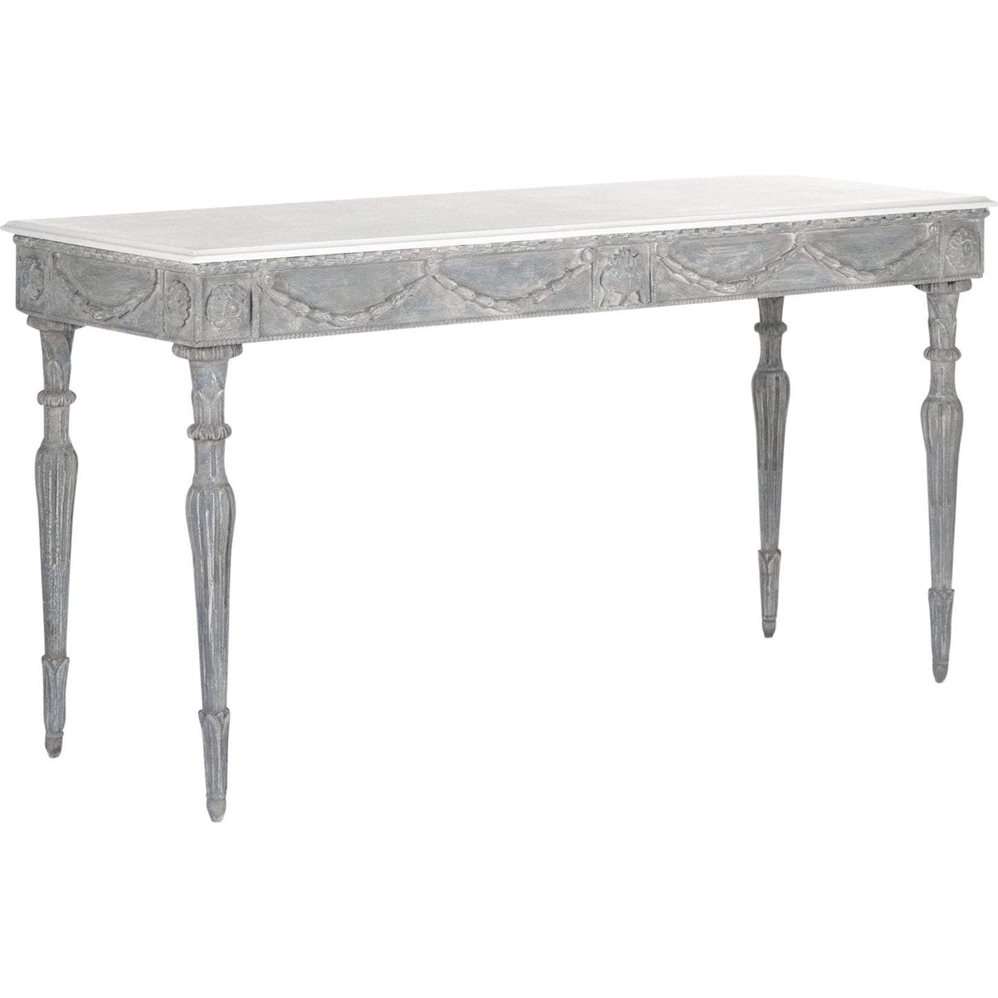 000 S-337687 | Primary Silo | Lucien Table by Zentique in white top, distressed blue gray base and birch, poplar. Made from birch, poplar in a traditional style.