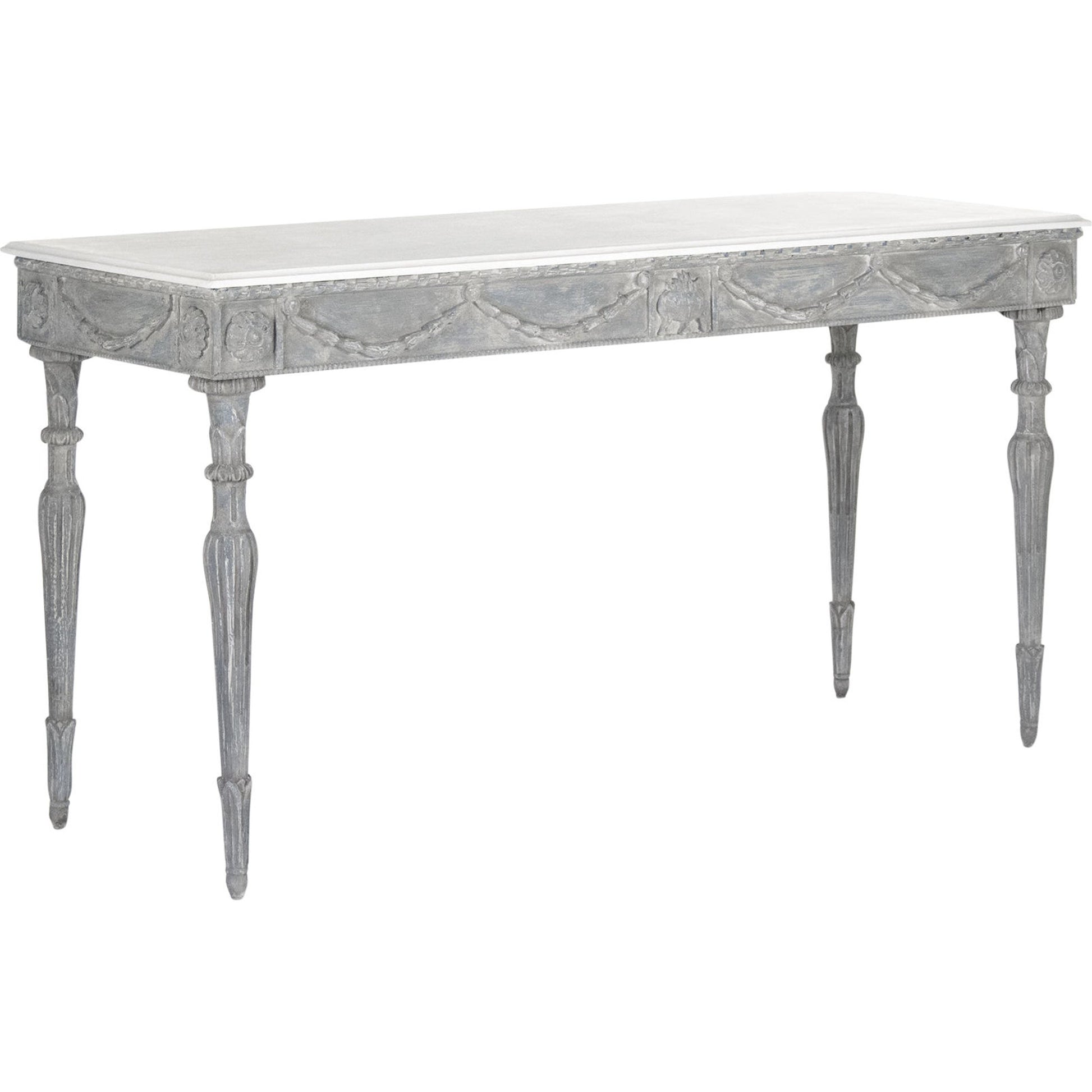 Lucien Table by Zentique in white top, distressed blue gray base and birch, poplar. Made from birch, poplar in a traditional style.