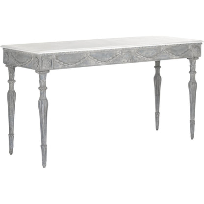 Lucien Table by Zentique in white top, distressed blue gray base and birch, poplar. Made from birch, poplar in a traditional style.