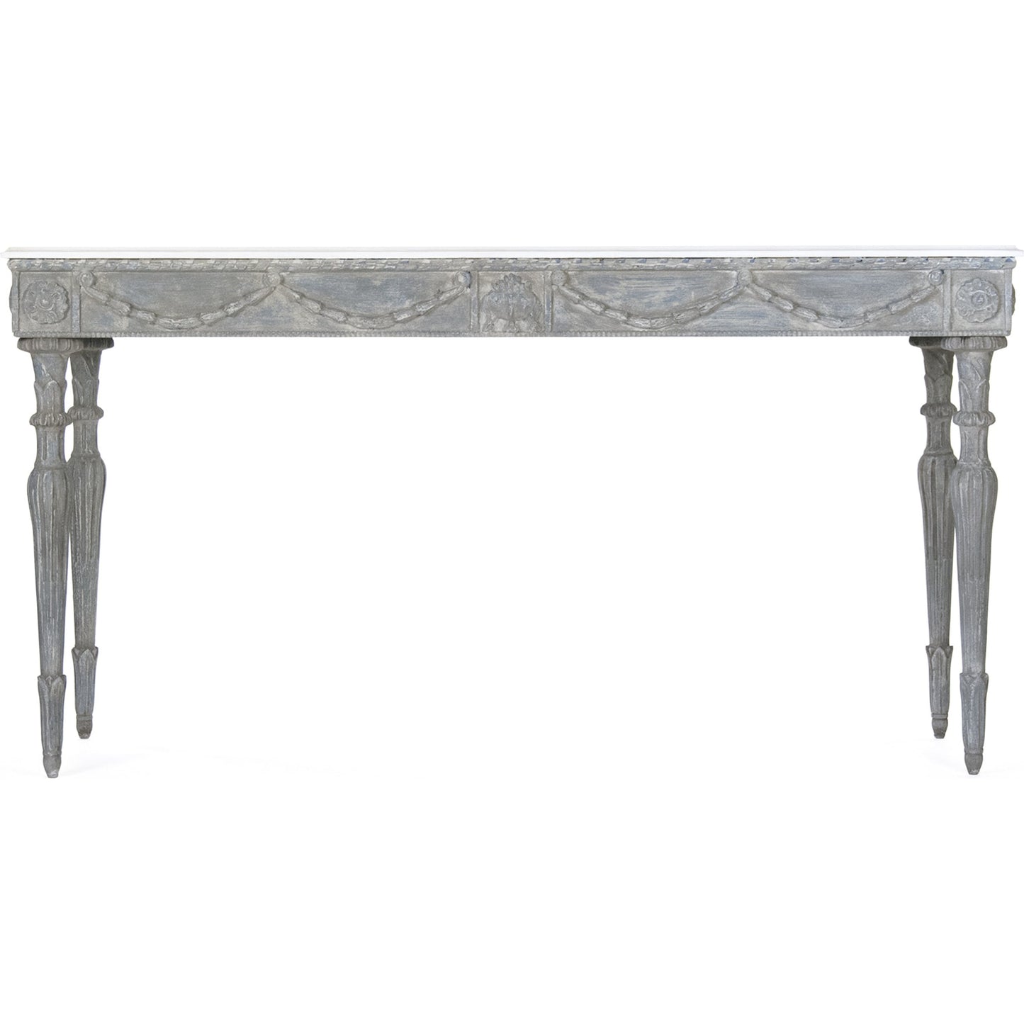 003 S-337687 | Additional Silo | Lucien Table by Zentique in white top, distressed blue gray base and birch, poplar. Made from birch, poplar in a traditional style.