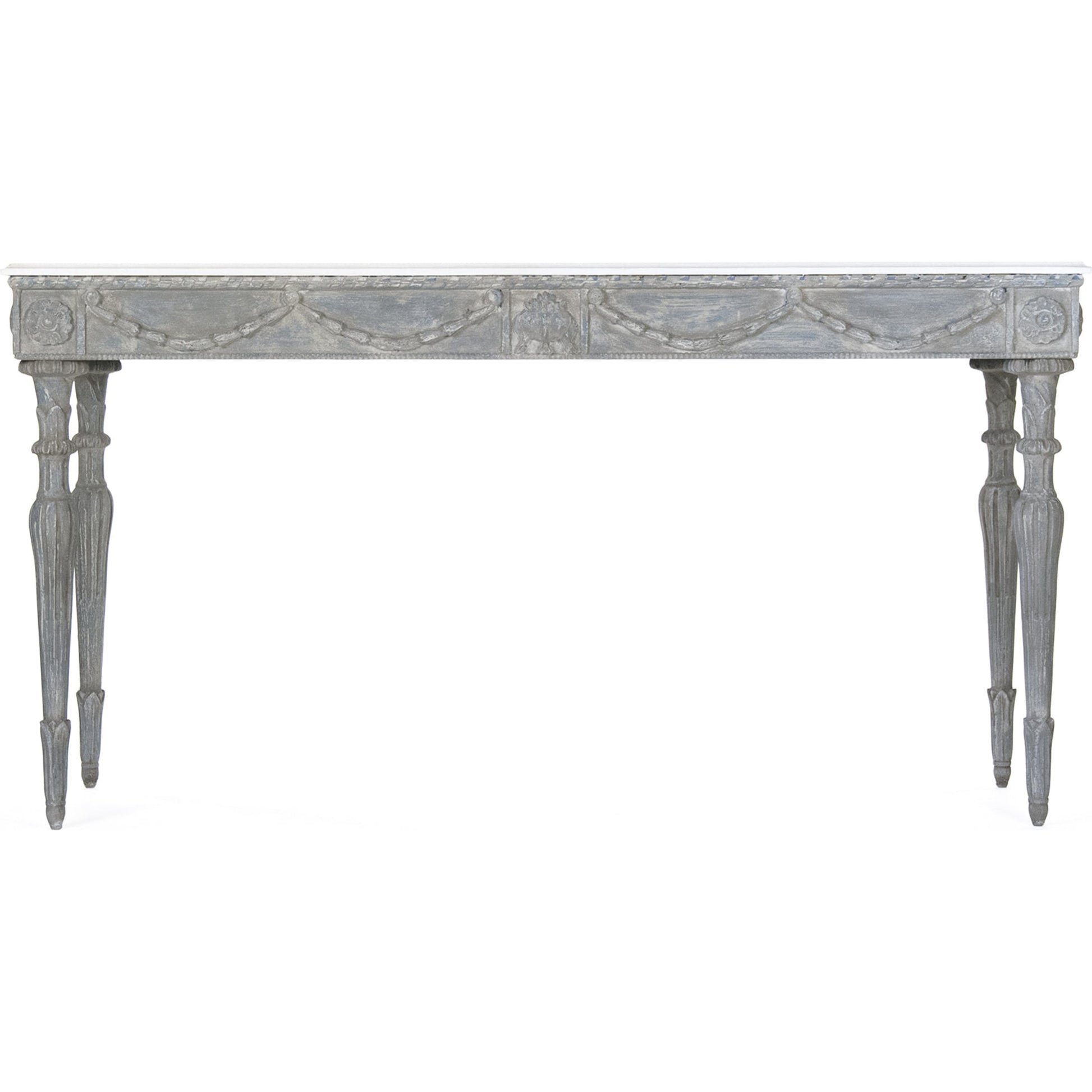 Lucien Table by Zentique in white top, distressed blue gray base and birch, poplar. Made from birch, poplar in a traditional style.