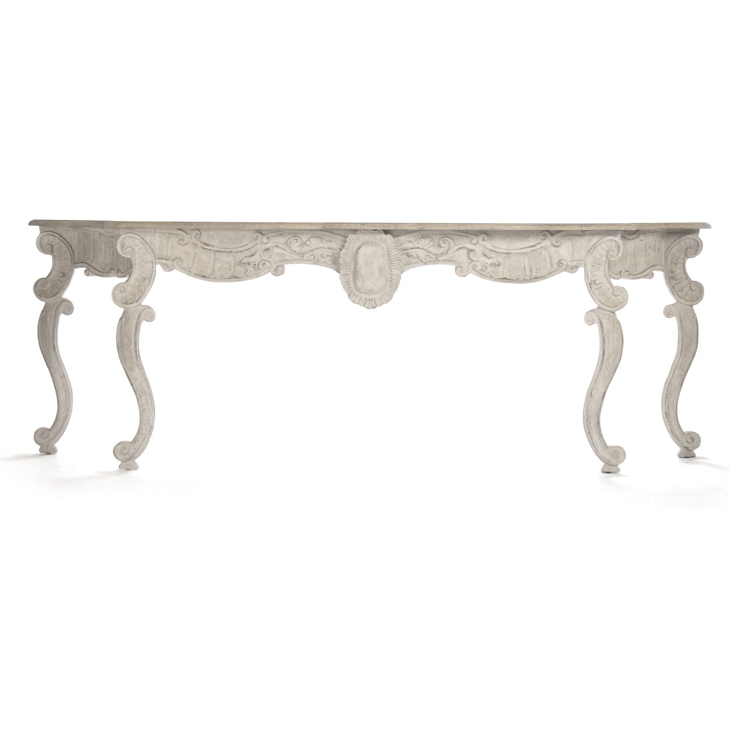 002 S-336383 | Closeup | Abraham Table by Zentique in natural top, distressed off-white base and birch, elm. Made from birch, elm in a traditional style.