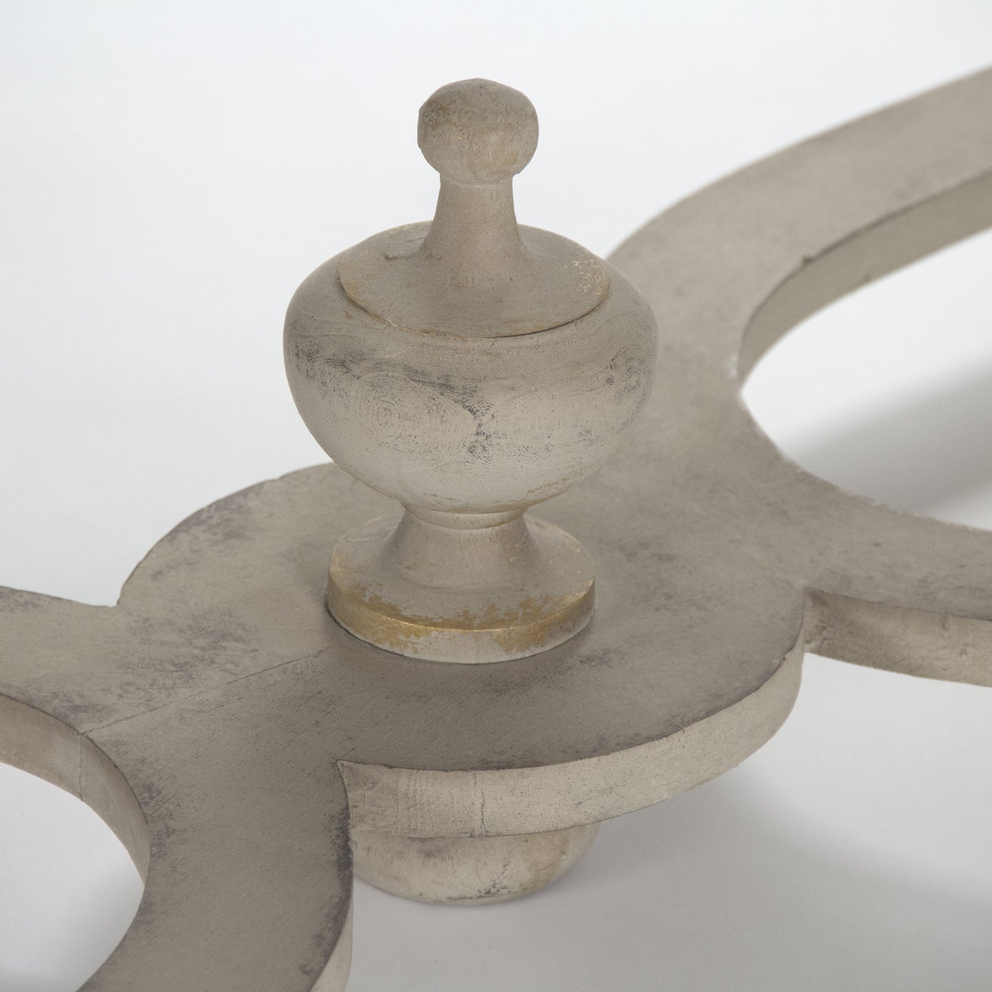 008 S-338400 | Closeup | Tiffany Table by Zentique in distressed brown top, distressed off-white base and birch. Made from birch in a cottage & farmhouse style.