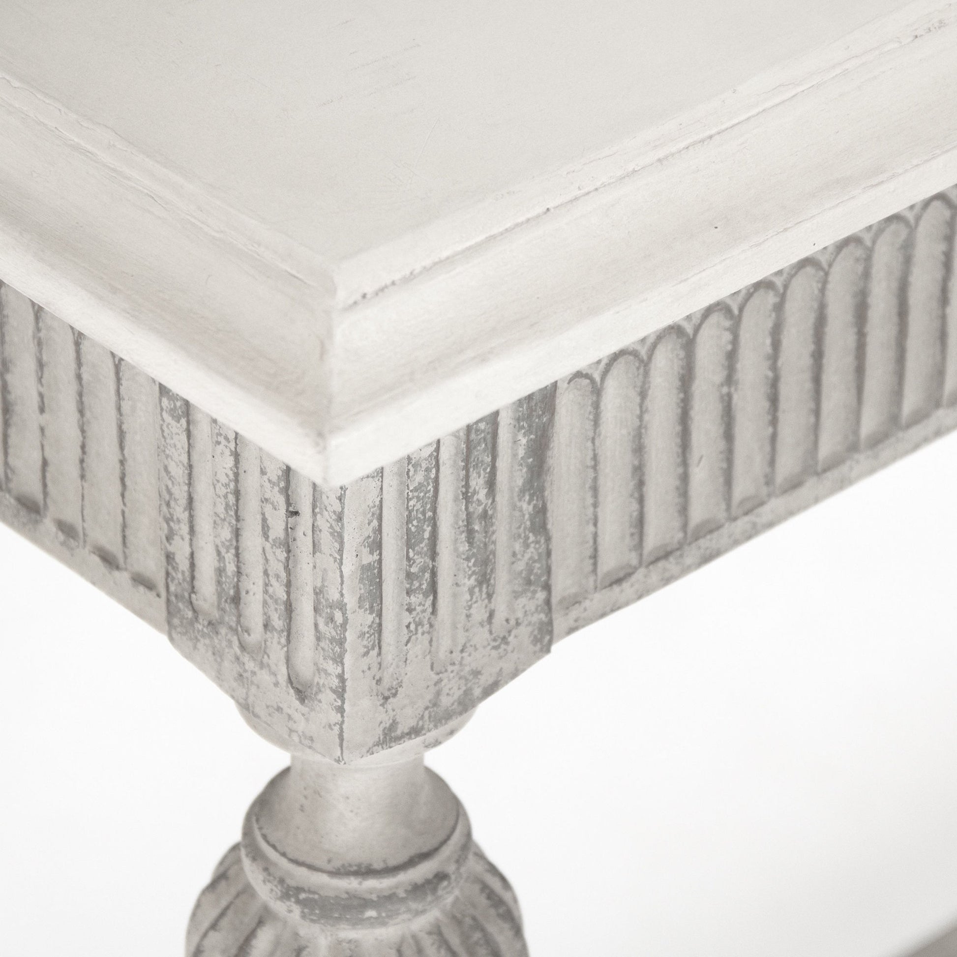Moses Console Table by Zentique in white top, distressed gray base and birch. Made from birch in a traditional style.