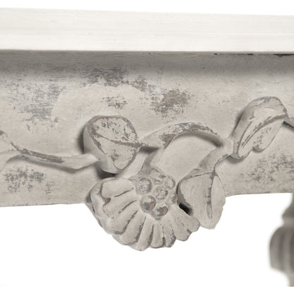 Moses Console Table by Zentique in white top, distressed gray base and birch. Made from birch in a traditional style.