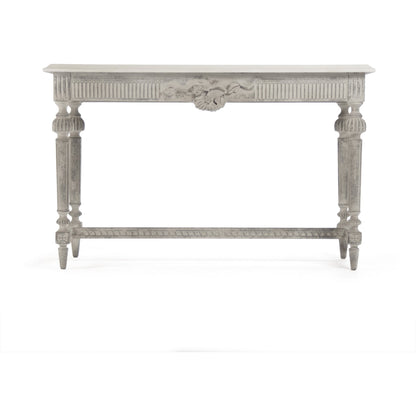Moses Console Table by Zentique in white top, distressed gray base and birch. Made from birch in a traditional style.