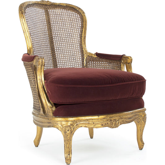 Aida Club Chair by Zentique in red wine velvet and wood, velvet. Made from wood, velvet in a traditional style.