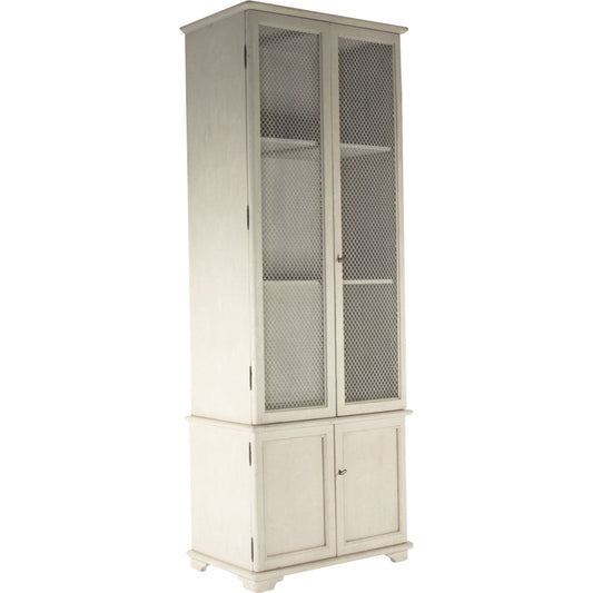 Chaline Cabinet by Zentique in distressed taupe and pine. Made from pine in a traditional style.