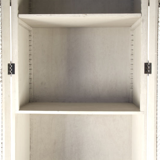 Chaline Cabinet by Zentique in distressed taupe and pine. Made from pine in a traditional style.