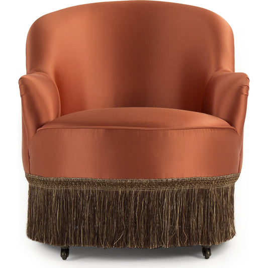 Alleffra Chair by Zentique in orange silk and pine, birch, metal casters. Made from pine, birch, metal casters in a transitional style.