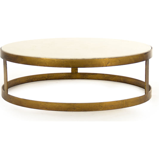 Fae Coffee Table by Zentique in gold leaf, cream marble and steel, marble. Made from steel, marble in a transitional style.