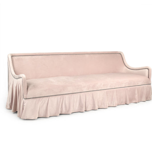 Audrey Sofa by Zentique in pink velvet and pine. Made from birch in a traditional style.