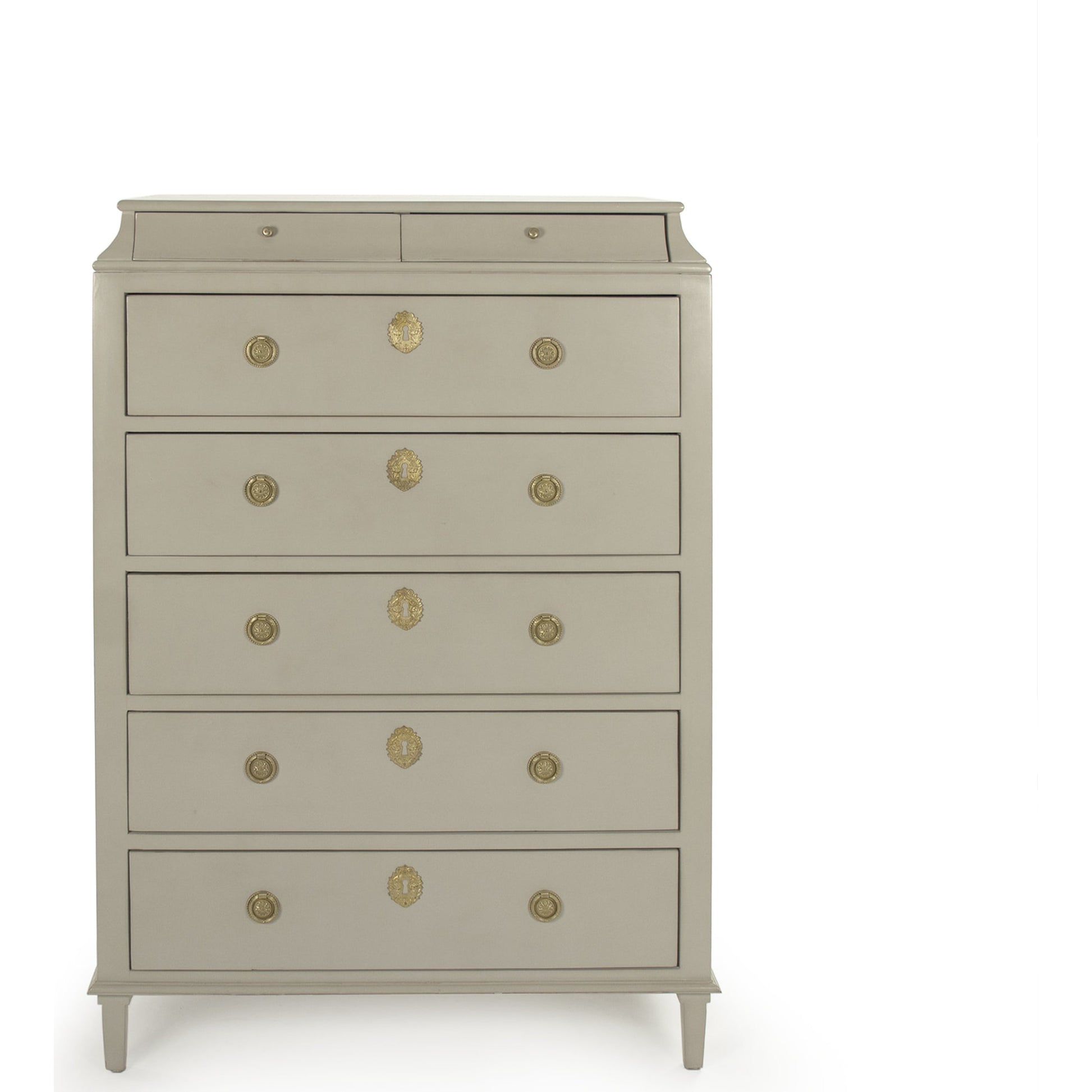 Anjelica Dresser by Zentique in off-white, gold leaf and beech, plywood. Made from beech, plywood in a traditional style.
